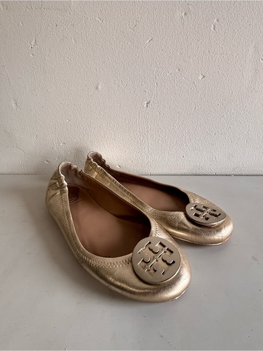 Tory Burch Gold Metallic Logo Ballet Flats